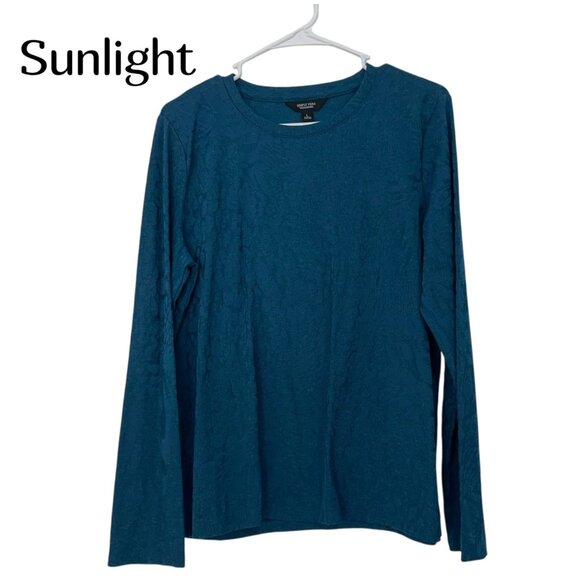 Simply Vera Vera Wang Long-Sleeve Cheeta Textured Teal Blue Top Size L - Picture 1 of 12